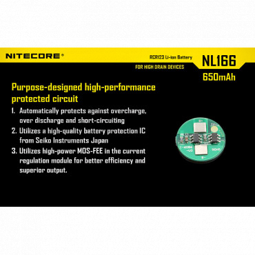 NITECORE CR2 / RCR123A 650mAh wiederaufladbare Batterie
