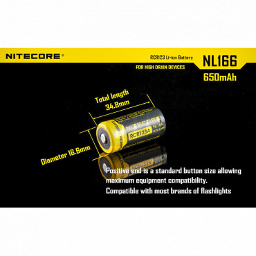 Batteria NITECORE CR2 / RCR123A 650mAh ricaricabile
